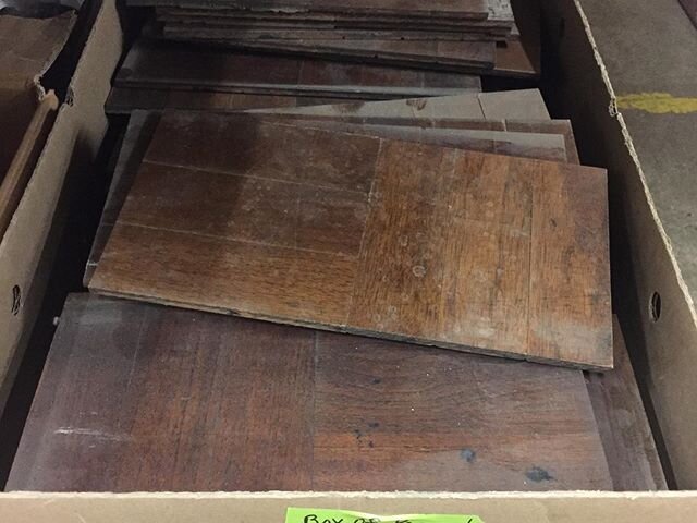 $5 Find - box of old parquet flooring. Swipe to see how we used some to make fairy houses. What other ideas do you have? #reuse #kidsproject #upcycle